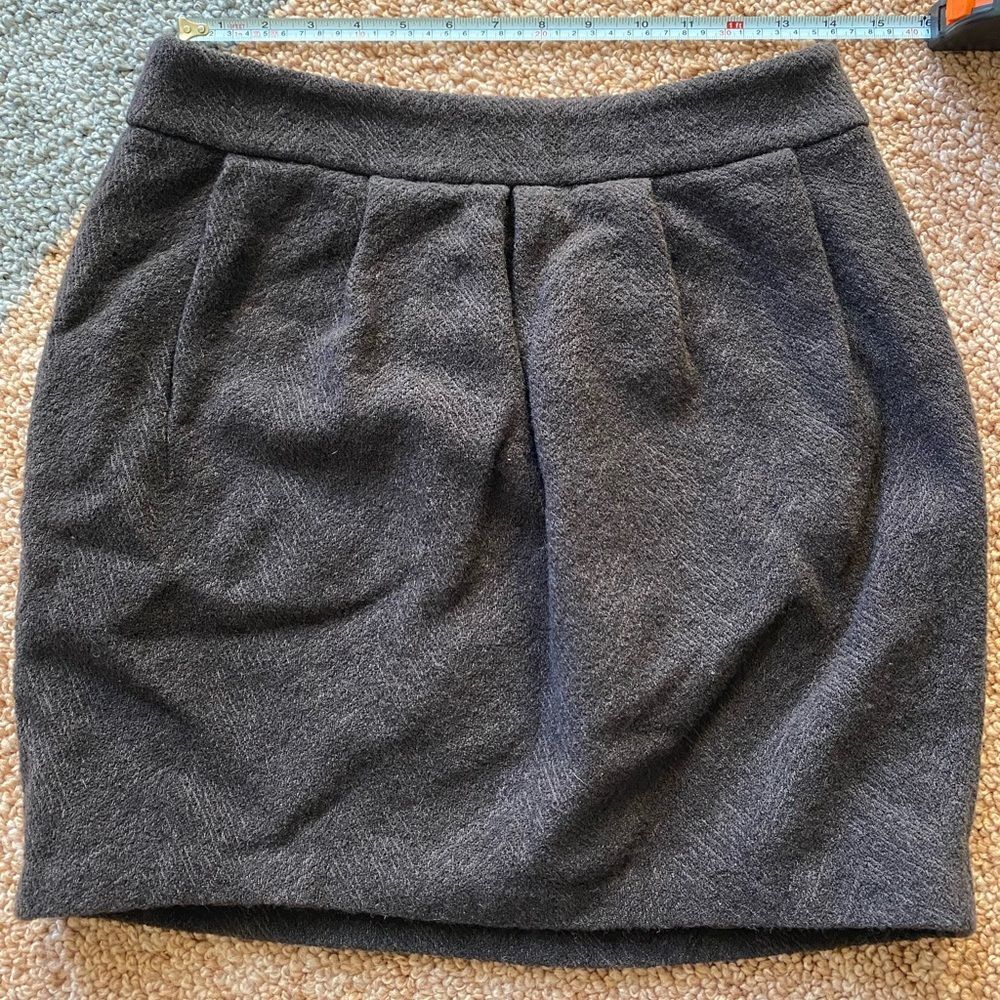 Eileen Fisher PS Pleat Herringbone Textured Skirt Petite Small Pockets Wool